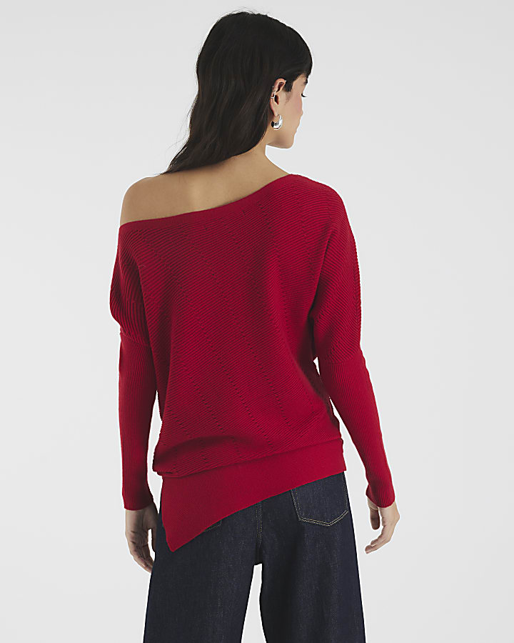 Red Cable Stitch Asymmetric Jumper