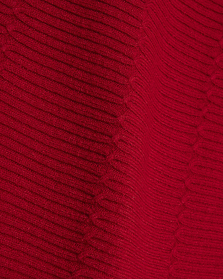 Red Cable Stitch Asymmetric Jumper
