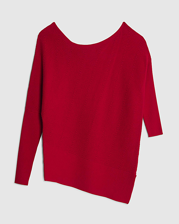 Red Cable Stitch Asymmetric Jumper