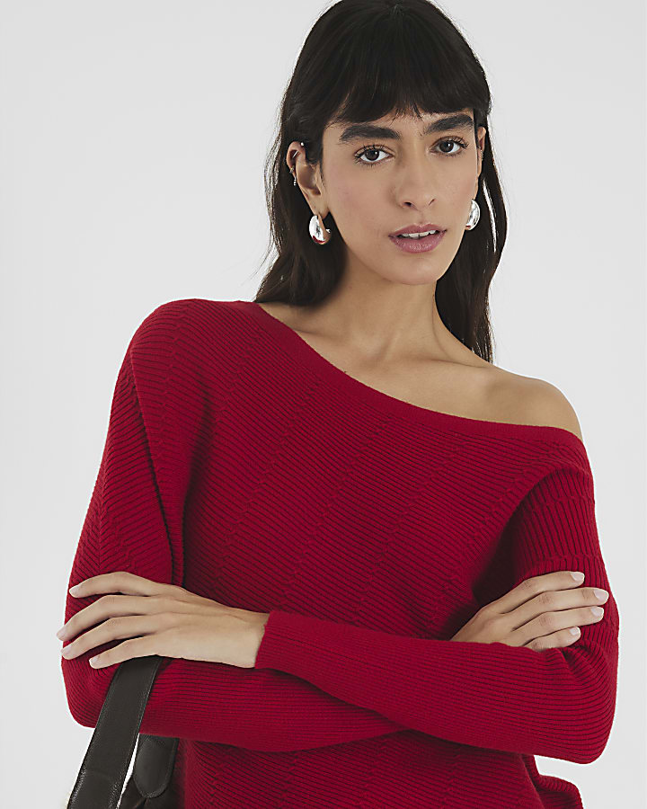 Red Cable Stitch Asymmetric Jumper