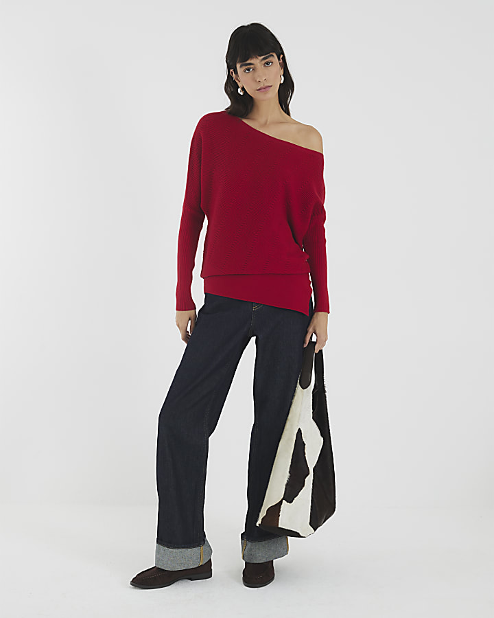 Red Cable Stitch Asymmetric Jumper