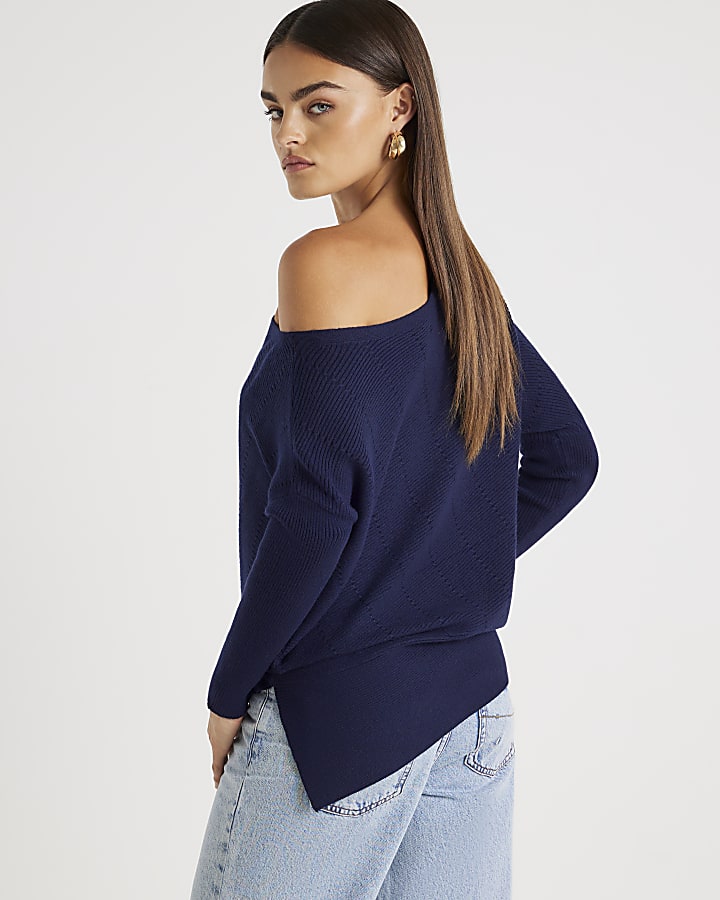 Navy Knitted Asymmetric Jumper