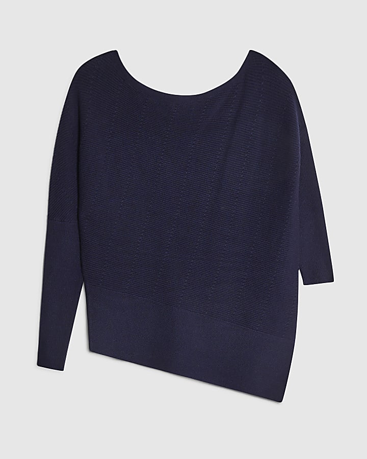 Navy Knitted Asymmetric Jumper