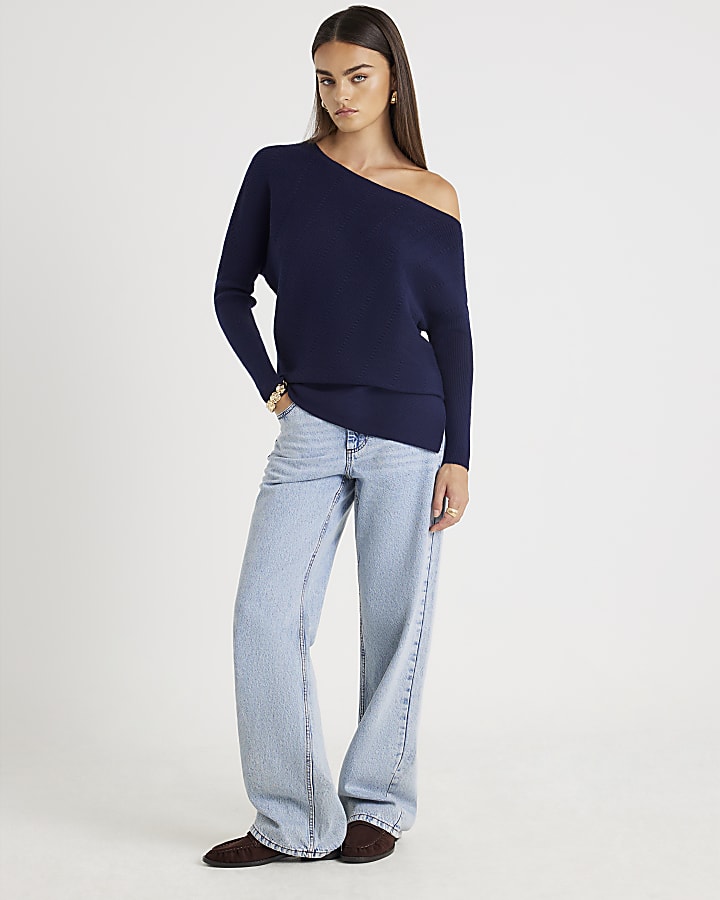 Navy Knitted Asymmetric Jumper