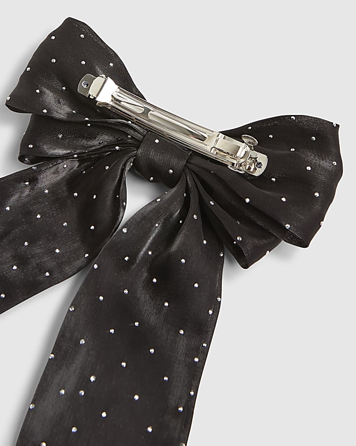 Black Diamante Bow Hair Clip