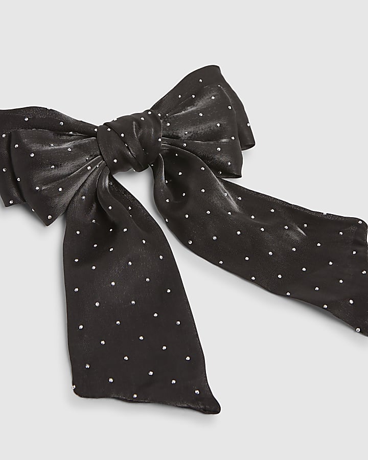 Black Diamante Bow Hair Clip