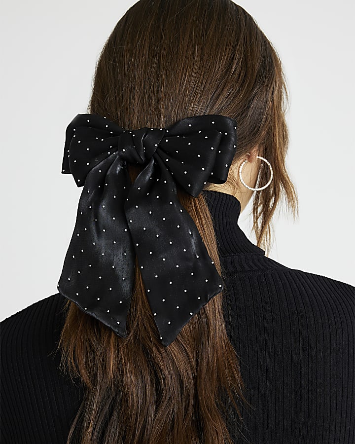Black Diamante Bow Hair Clip