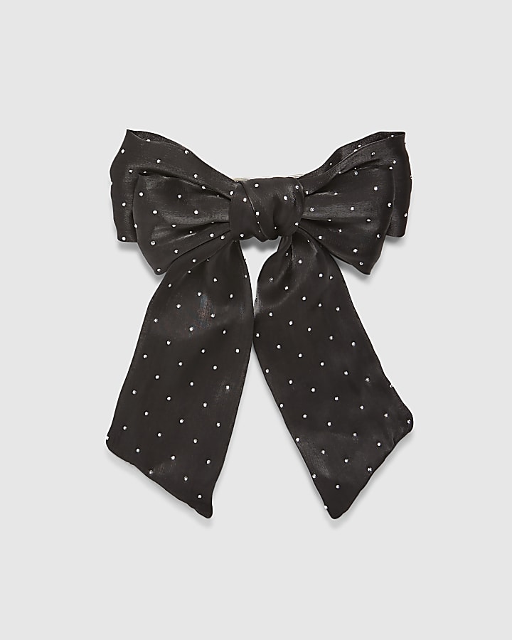 Black Diamante Bow Hair Clip