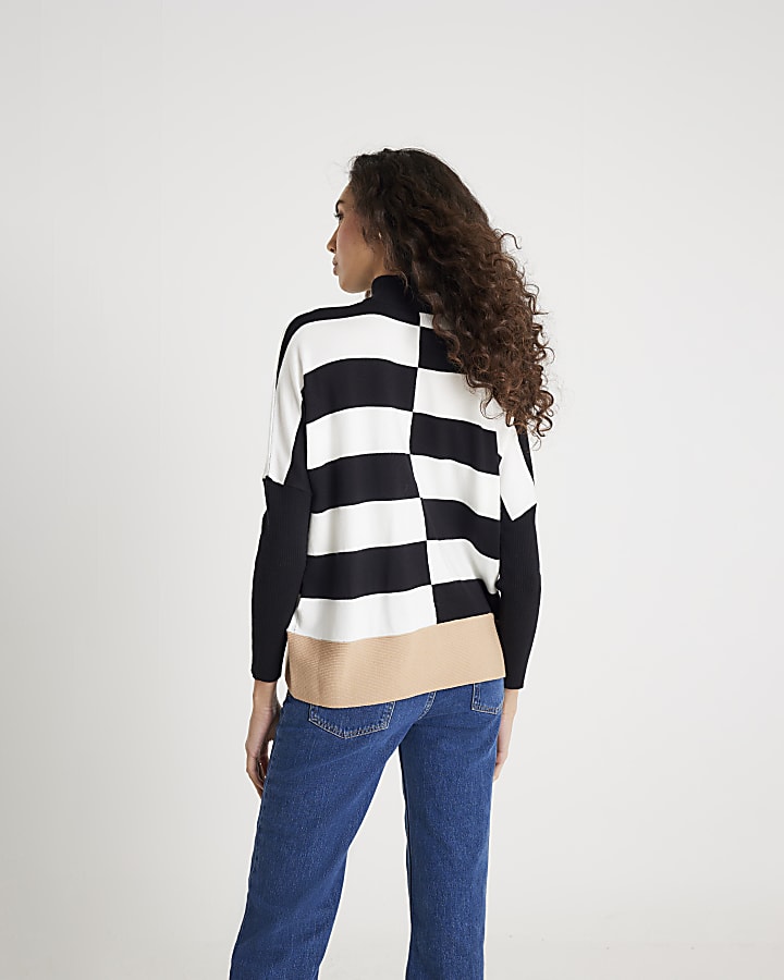 Black Knitted Striped Ribbed Jumper