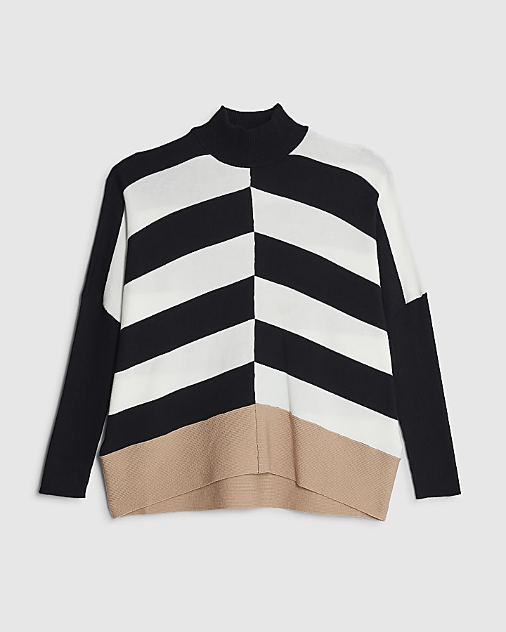 Black Knitted Striped Ribbed Jumper