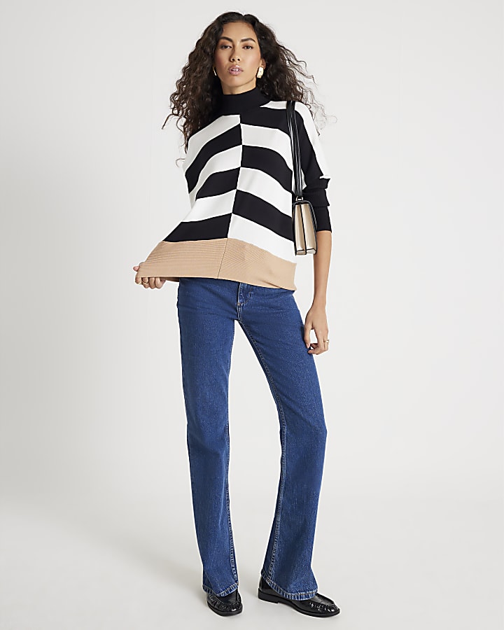 Black Knitted Striped Ribbed Jumper