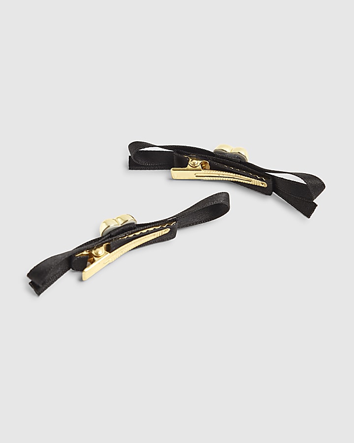 Black 2 Pack Bow Ribbon Hair Clips