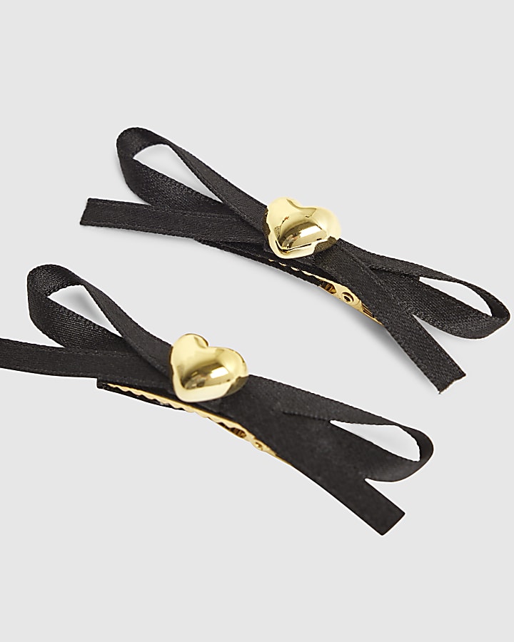 Black 2 Pack Bow Ribbon Hair Clips
