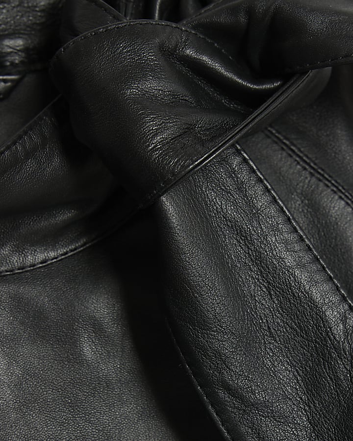 RI Studio Black Leather Funnel Tie Top