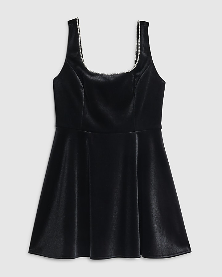 Petite Black Velvet Embellished Mini Dress
