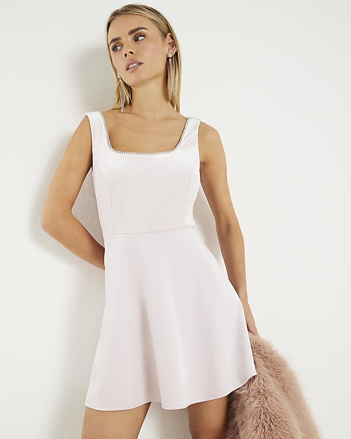 Petite Pink Velvet Embellished Mini Dress