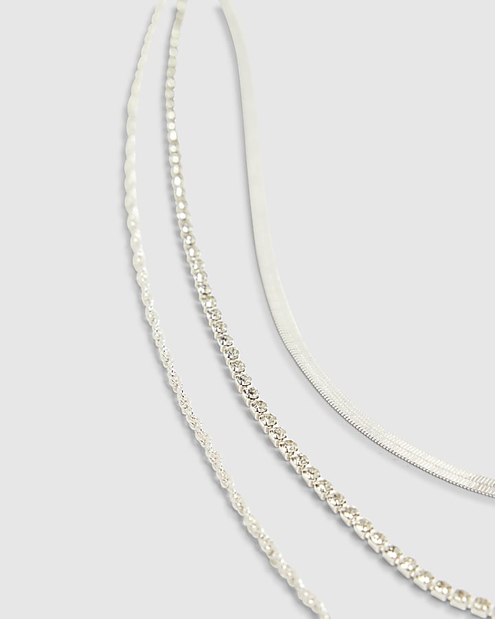 Silver Multirow Chain Necklace