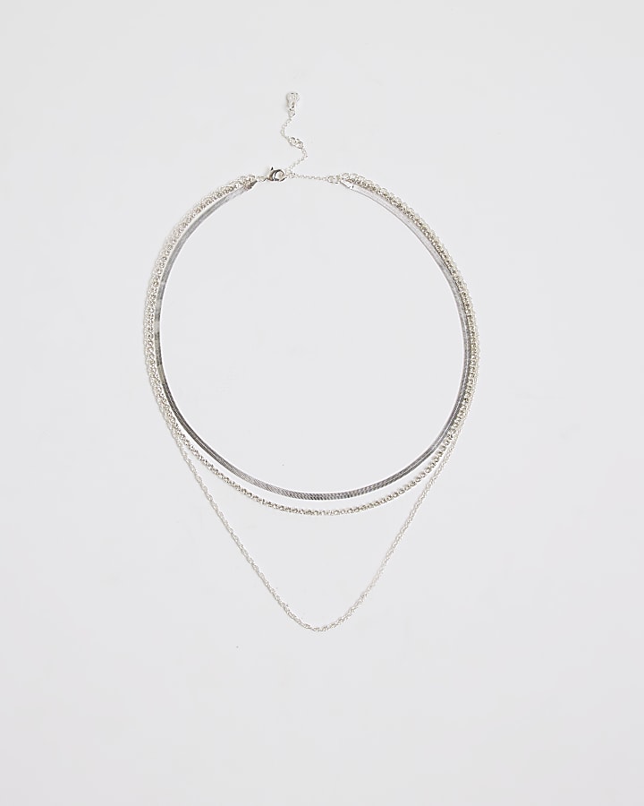 Silver Multirow Chain Necklace