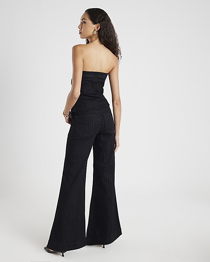 Black Pinstripe Palazzo Jeans