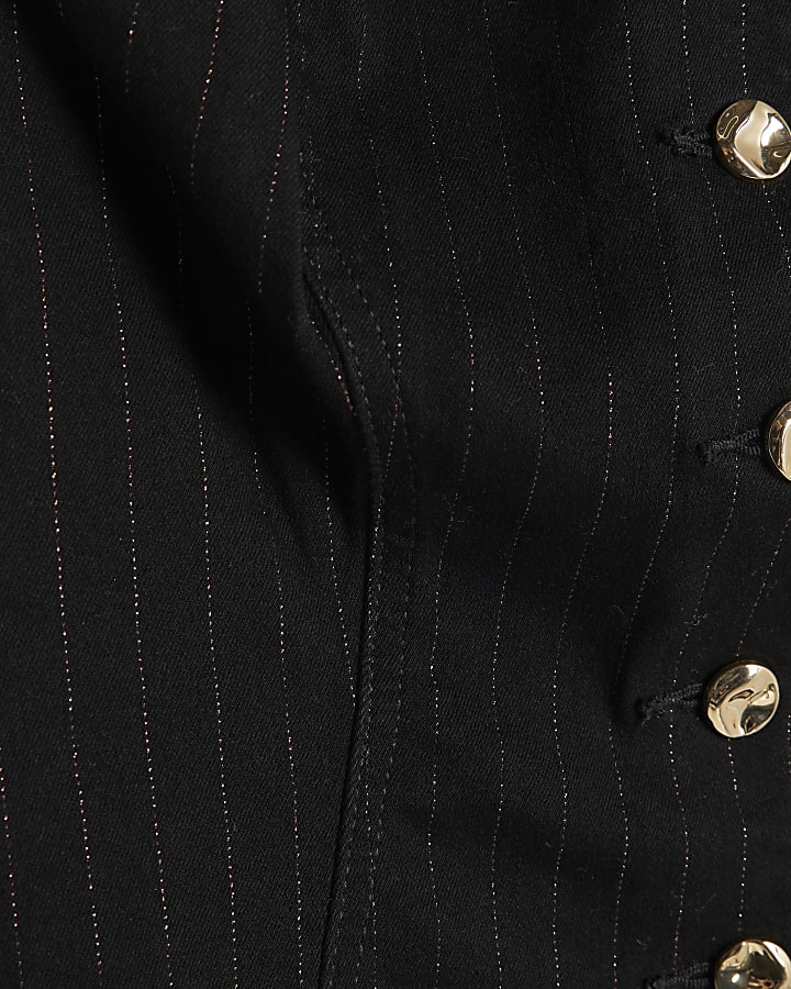 Black Denim Pinstripe Bandeau Top