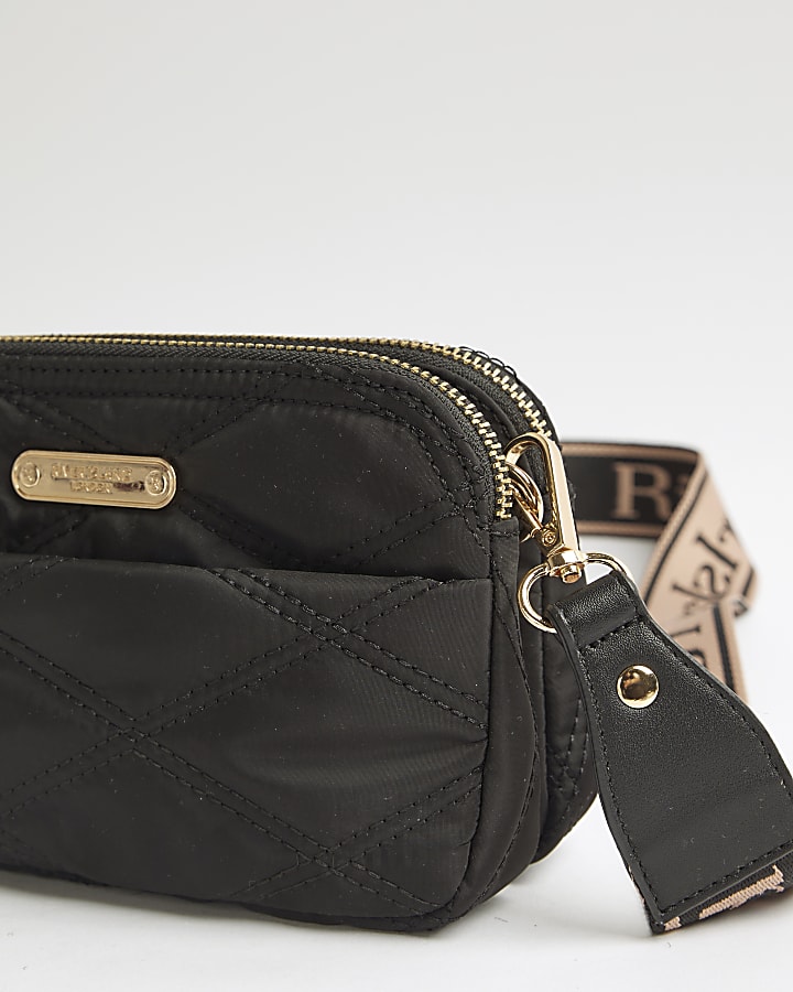 Black Quilted Camera Cross Body Bag
