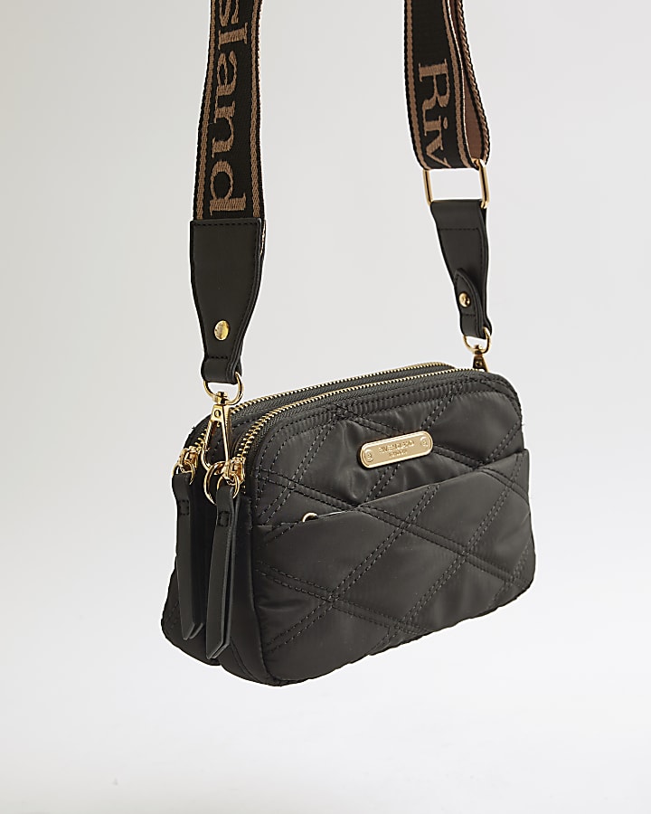 Black Quilted Camera Cross Body Bag