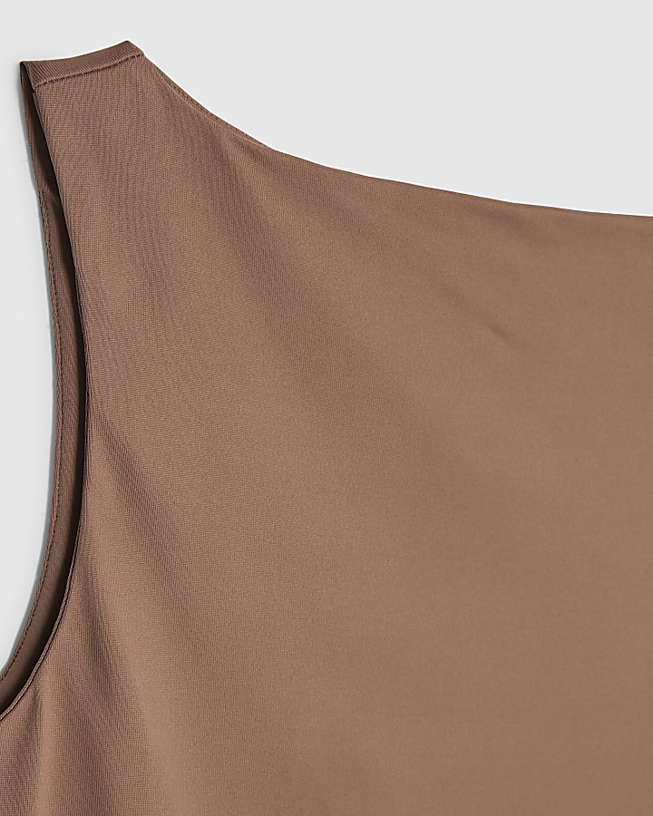 Beige Sleeveless Boat Neck Top