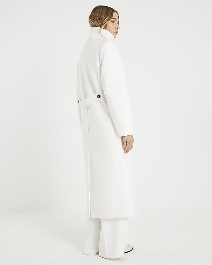 Cream Double Breasted Funnel Neck Coat