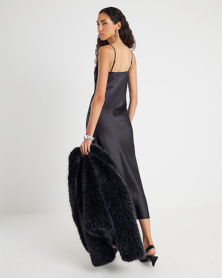 Black Hybrid Jumper Satin Maxi Dress