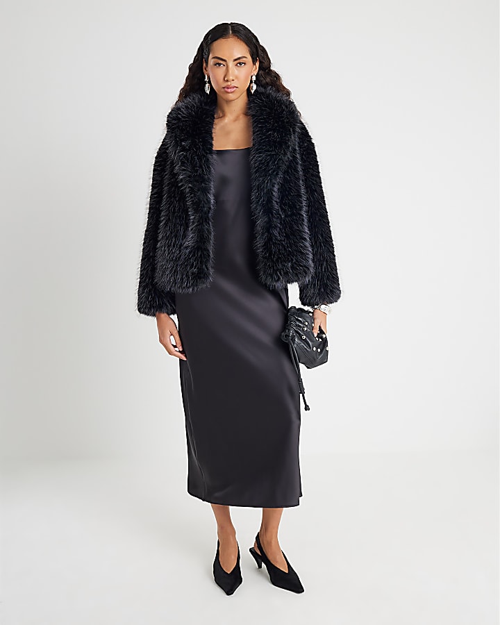 Black Hybrid Jumper Satin Maxi Dress