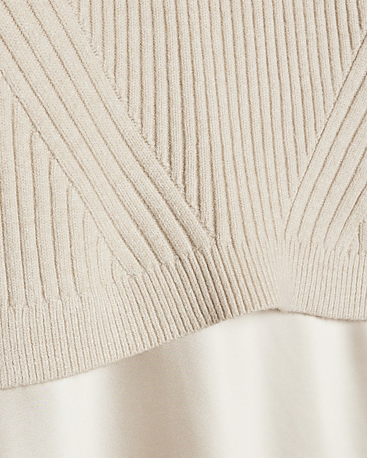 Cream Satin Hybrid Jumper Midi Dress