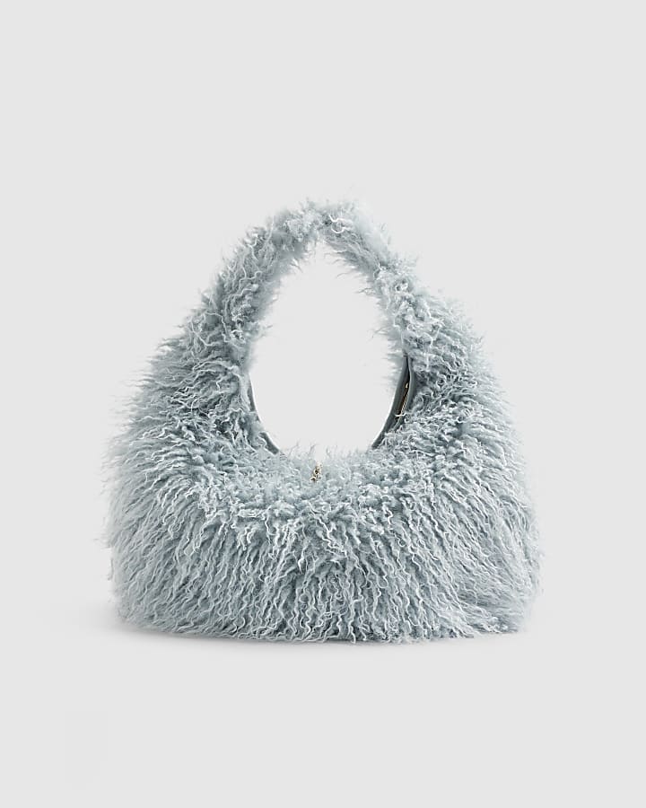 Blue Faux Fur Shoulder Bag