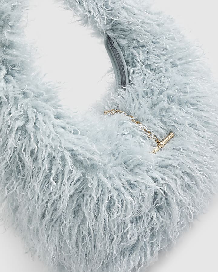 Blue Faux Fur Shoulder Bag