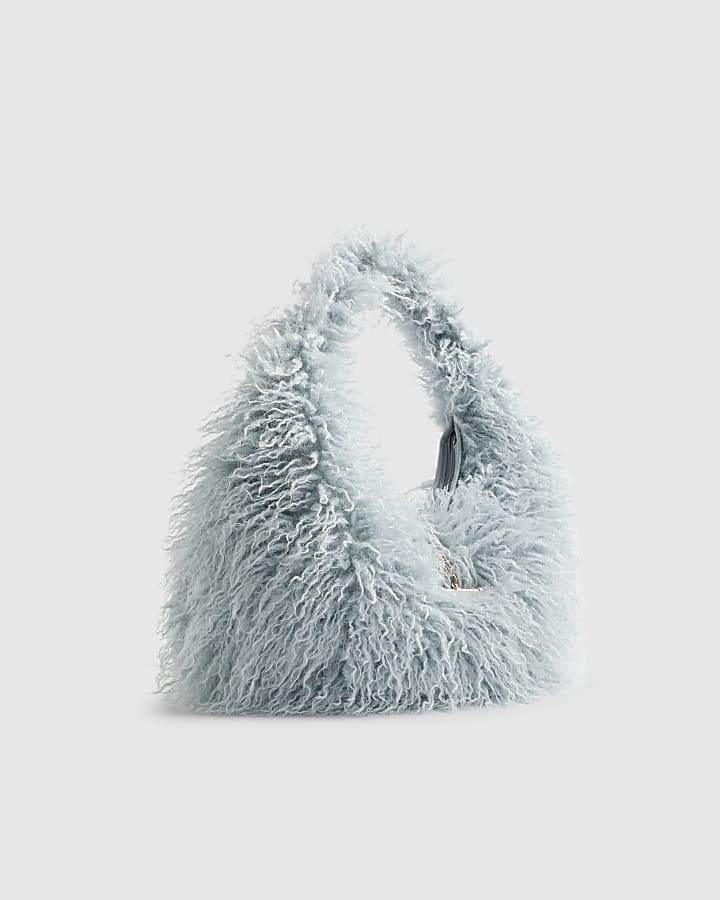 Blue Faux Fur Shoulder Bag