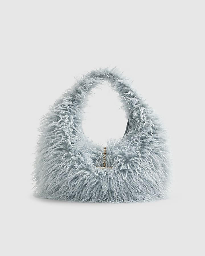 Blue Faux Fur Shoulder Bag