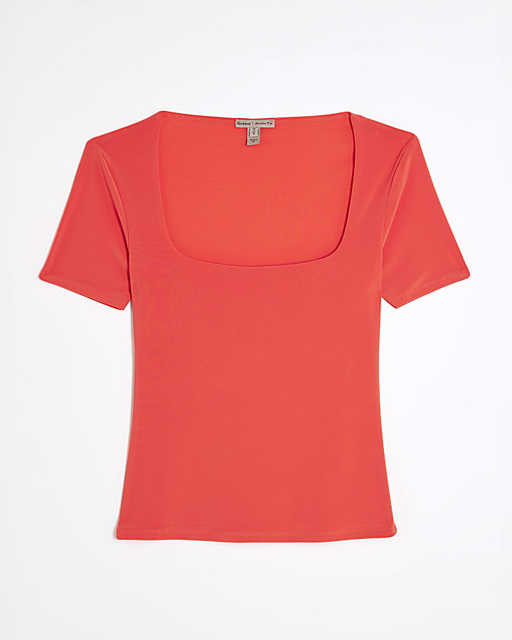 Orange Short Sleeve Square Neck Top