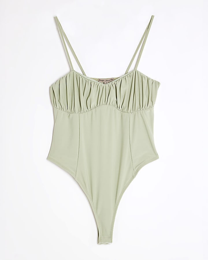 Green Sleeveless Corset Detail Bodysuit