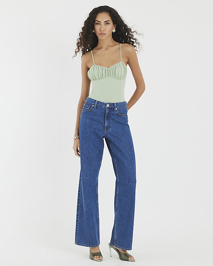 Green Sleeveless Corset Detail Bodysuit