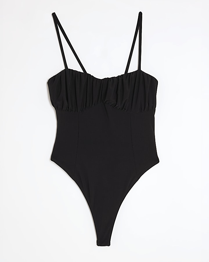 Black Sleeveless Corset Bodysuit