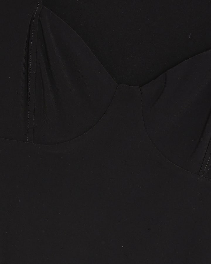 Black Short Sleeve Corset Detail Bodysuit