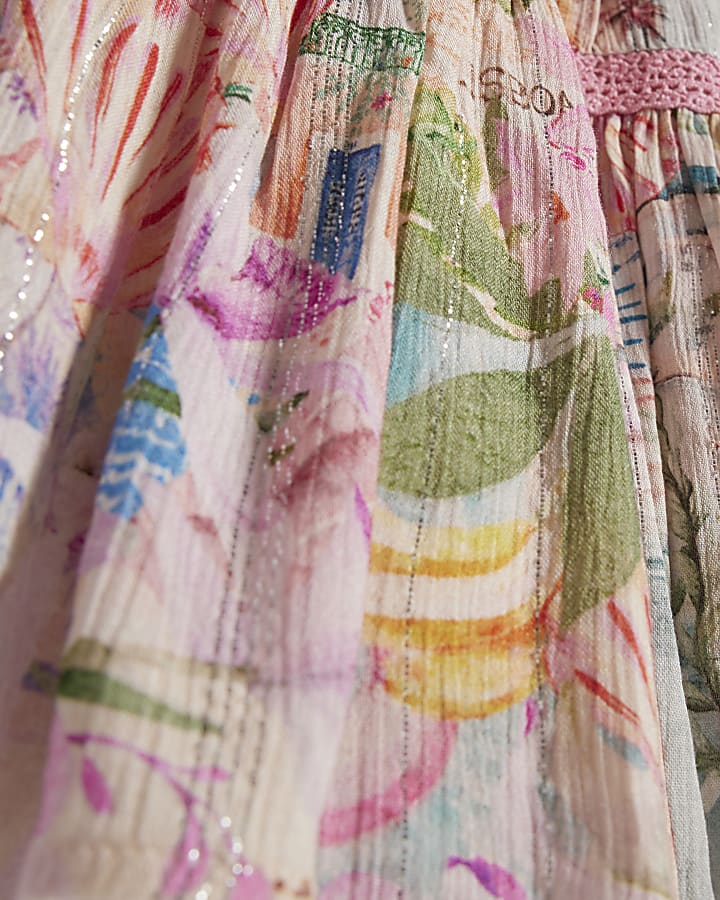 Pink Floral Shirred Mini Beach Dress