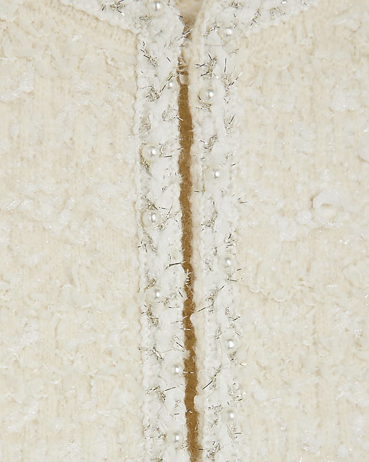 Cream Boucle Feather Cuff Cardigan