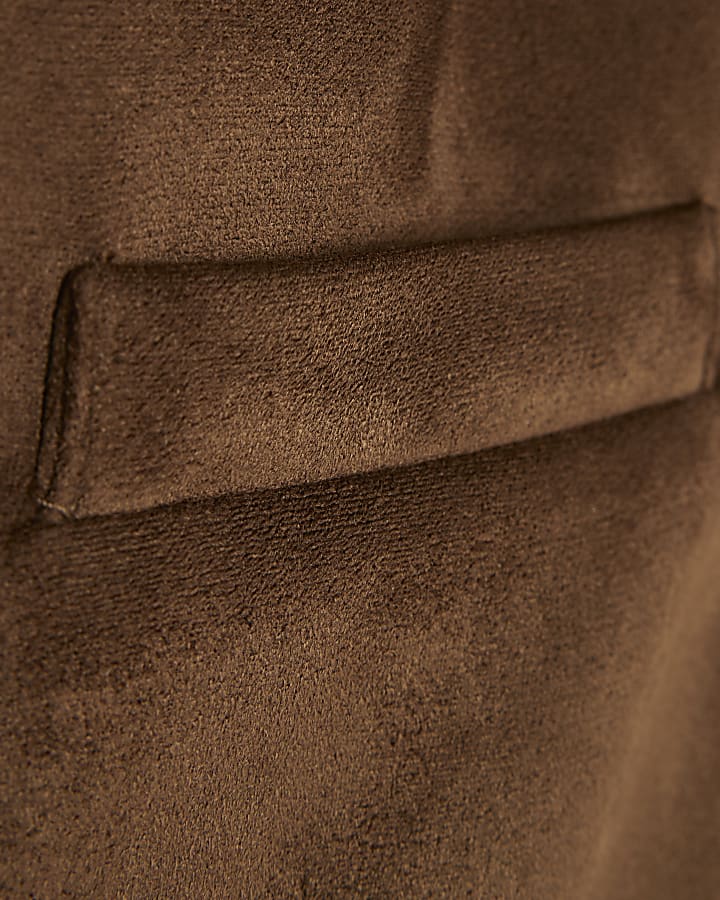 Brown Faux Suede Collarless Blazer