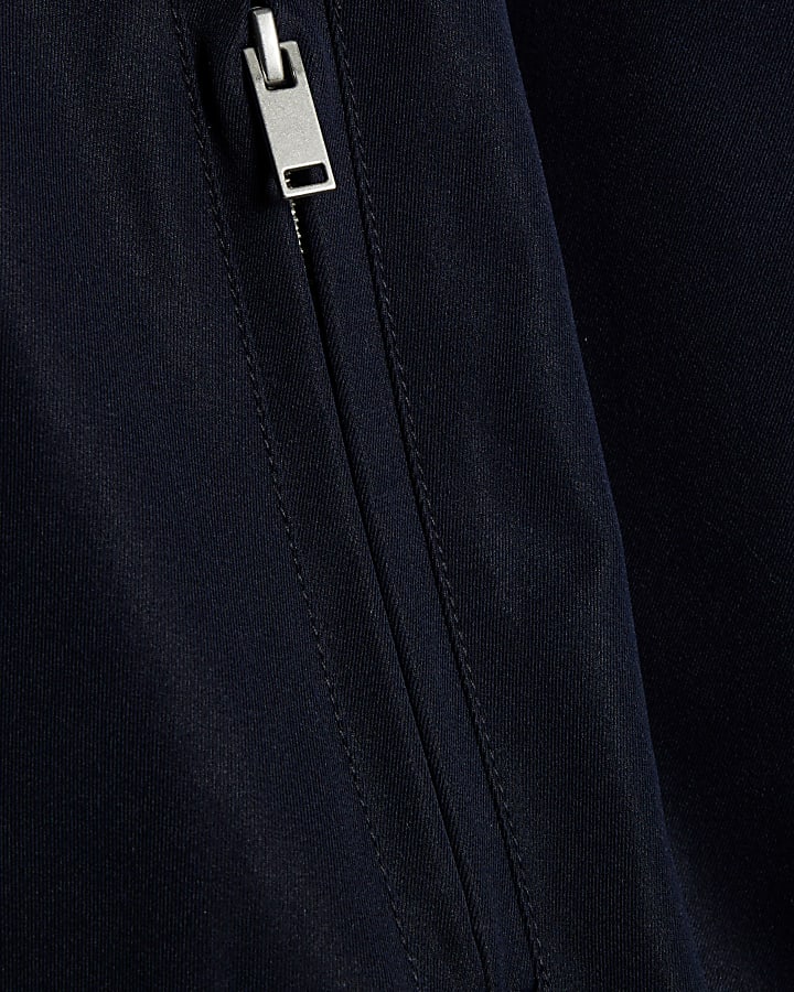 Navy Belted Bubble Hem Jacket