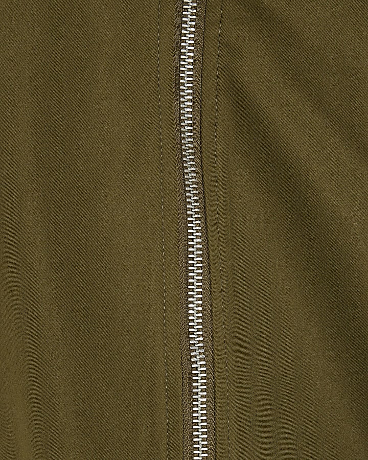 Khaki Belted Bubble Hem Jacket