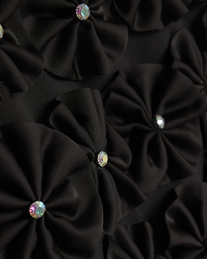 Black 3D Flower A Line Mini Skirt