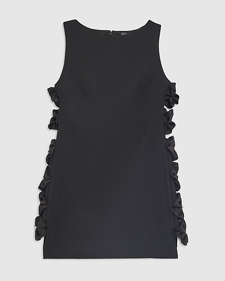 Black 3D Flower Side Seam Mini Dress