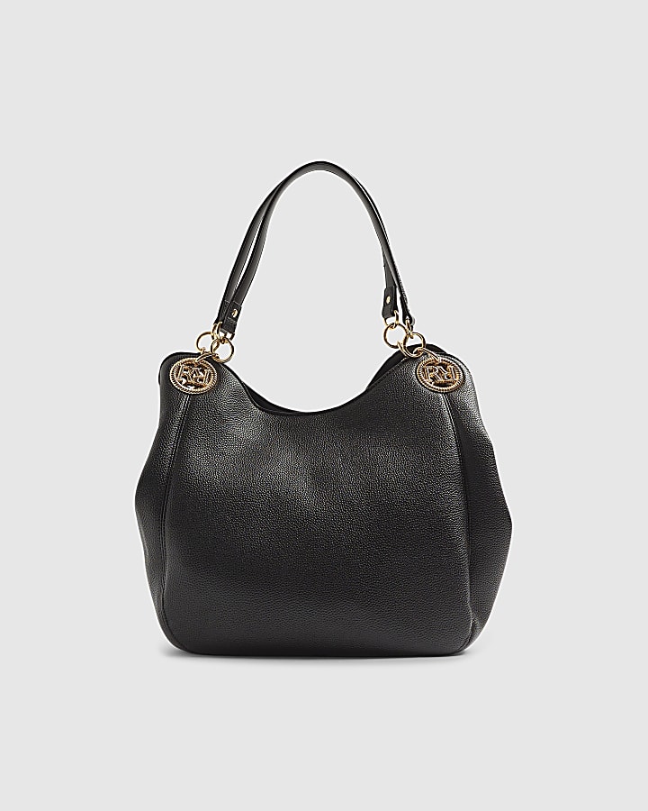 Black Branded Eyelet Slouch Shoulder Bag