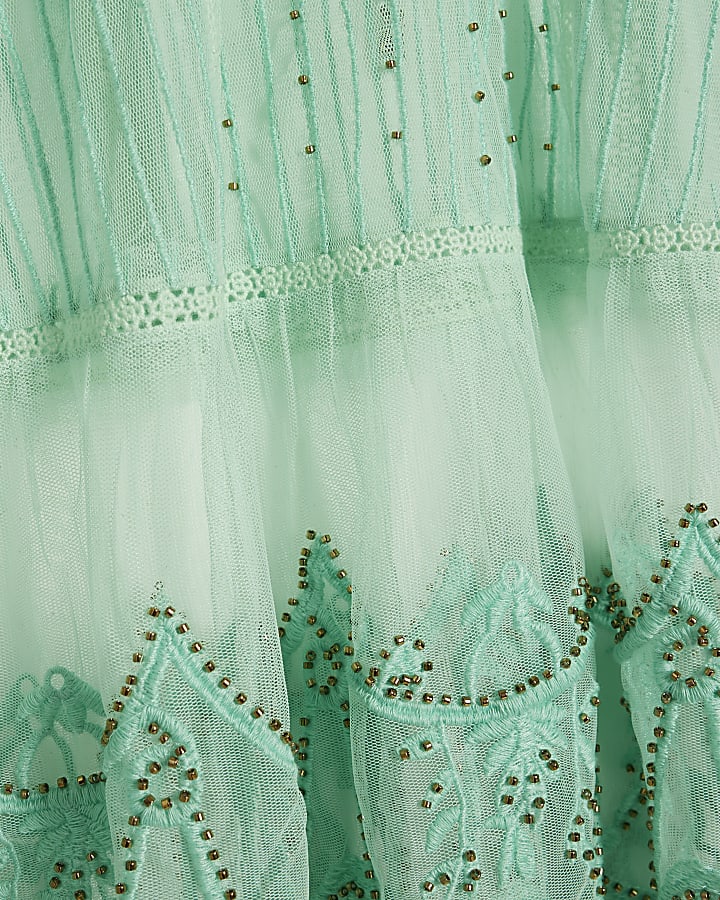 Green Mesh Embellished Beach Tunic Dress