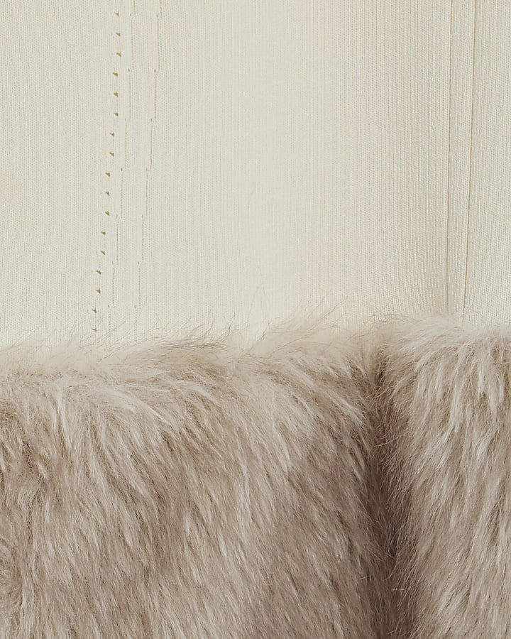 Cream Knitted Faux Fur hem Mini dress